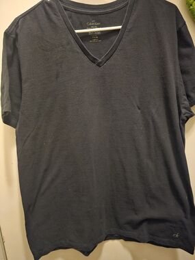 Calvin Klein Men's Black Silver CK Logo V-neck T-shirt Size LG